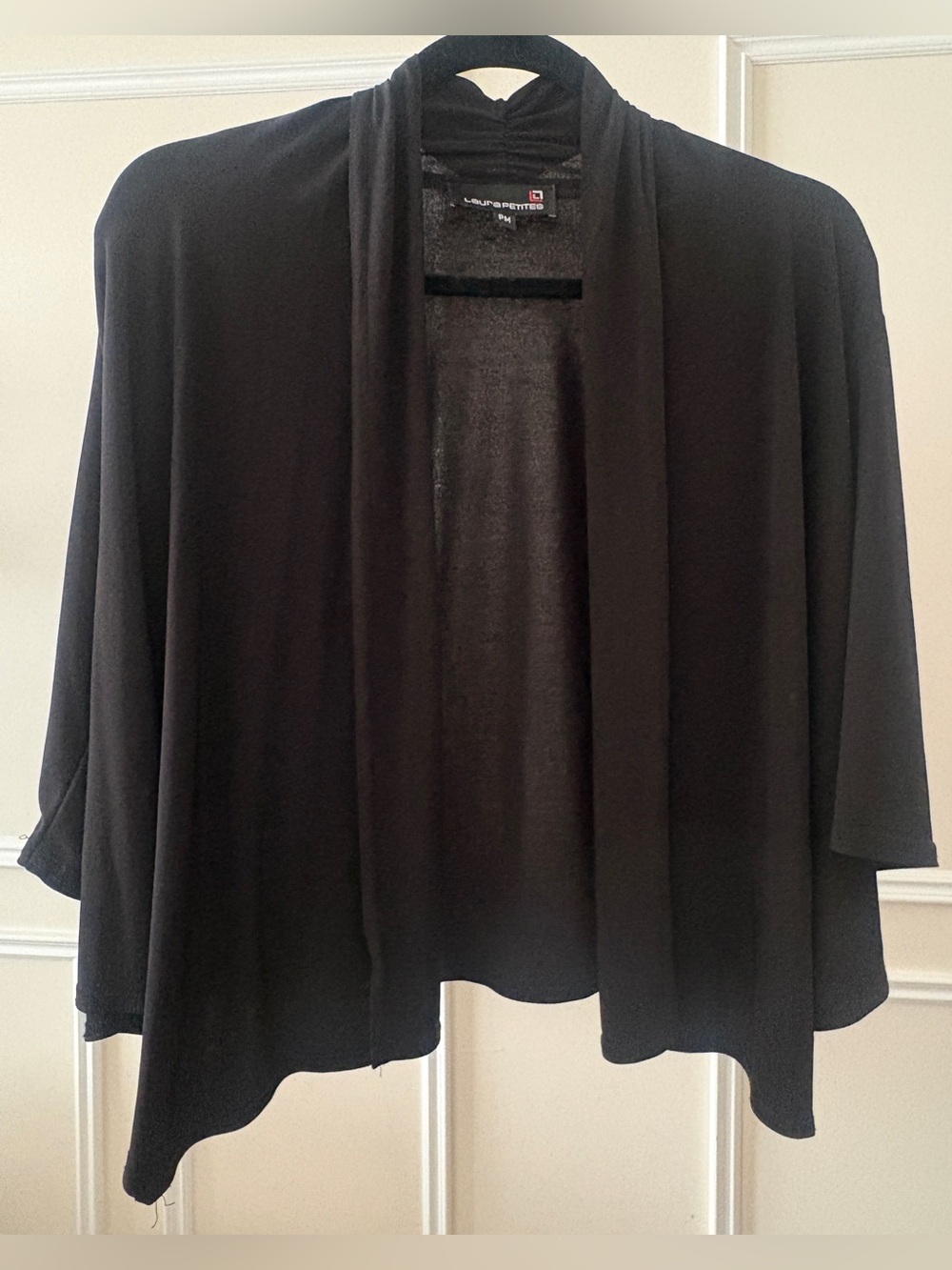 Black Open-Front Draped Lightweight Cardigan with Three-Quarter Sleeves